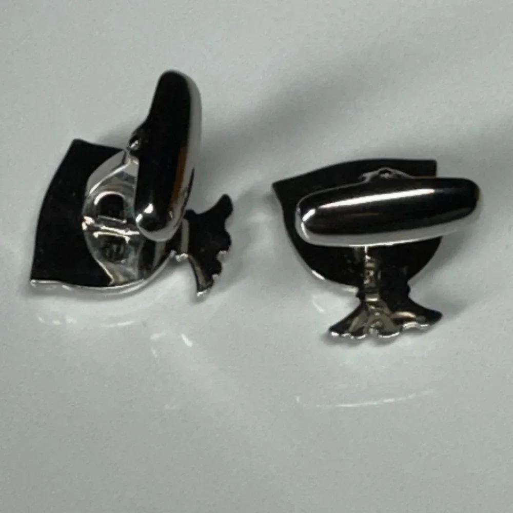 Roundtree & Yorke Silver Money Bag Cufflinks Green Dollar Sign‎